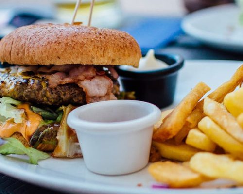 Cheesy Burger With Fried Special Dish